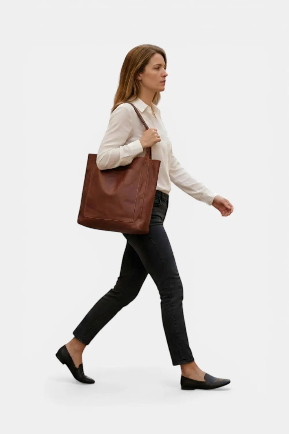 Byfleet | Large Leather Tote Bag with Outer Pocket RAVIKEN