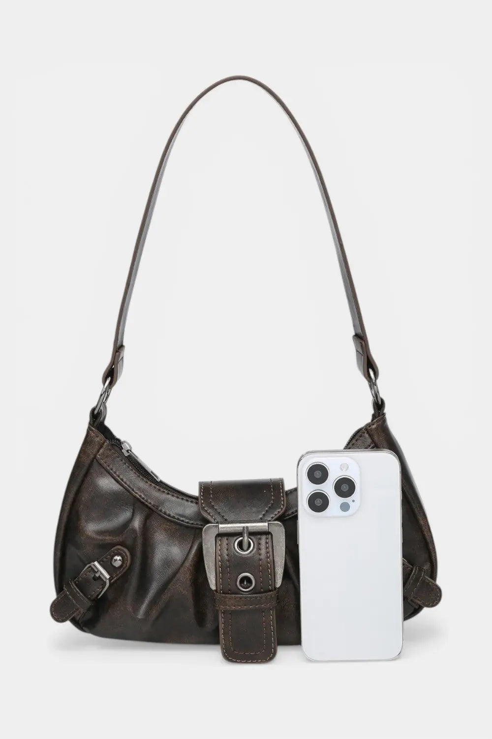 Notting | Distressed Hobo Handbag with Buckle Detail RAVIKEN
