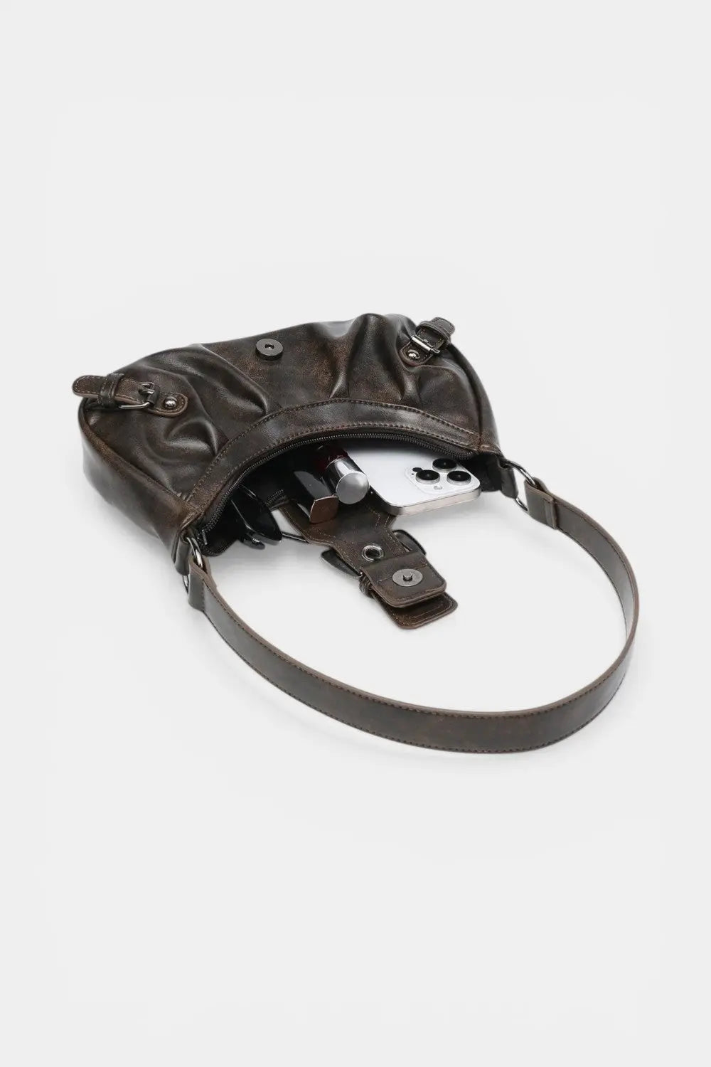 Notting | Distressed Hobo Handbag with Buckle Detail RAVIKEN