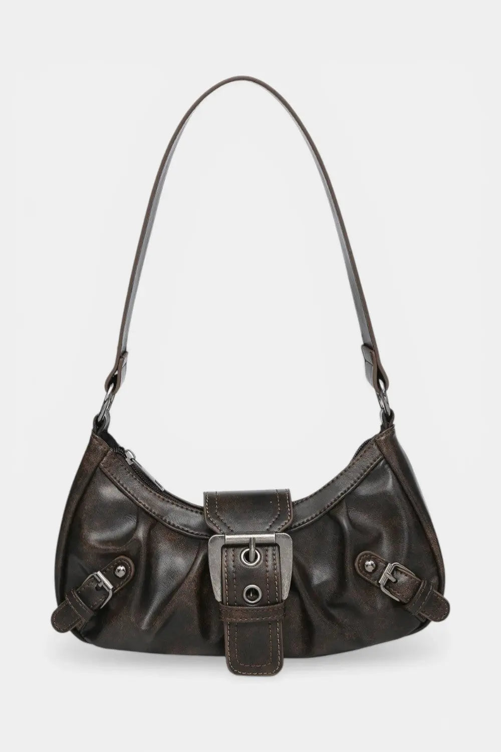 Notting | Distressed Hobo Handbag with Buckle Detail