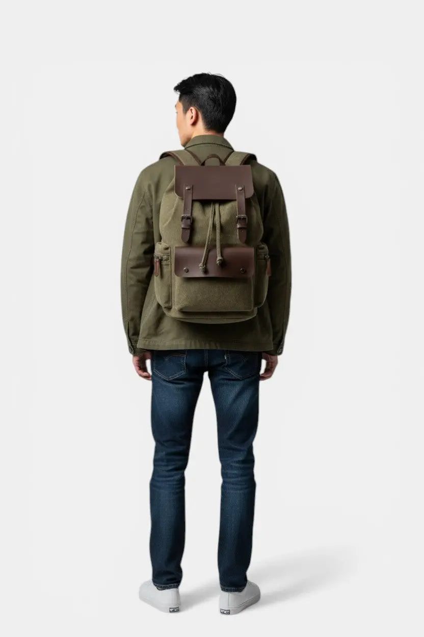 Gravesend | Canvas Leather Backpack with Padded Laptop RAVIKEN