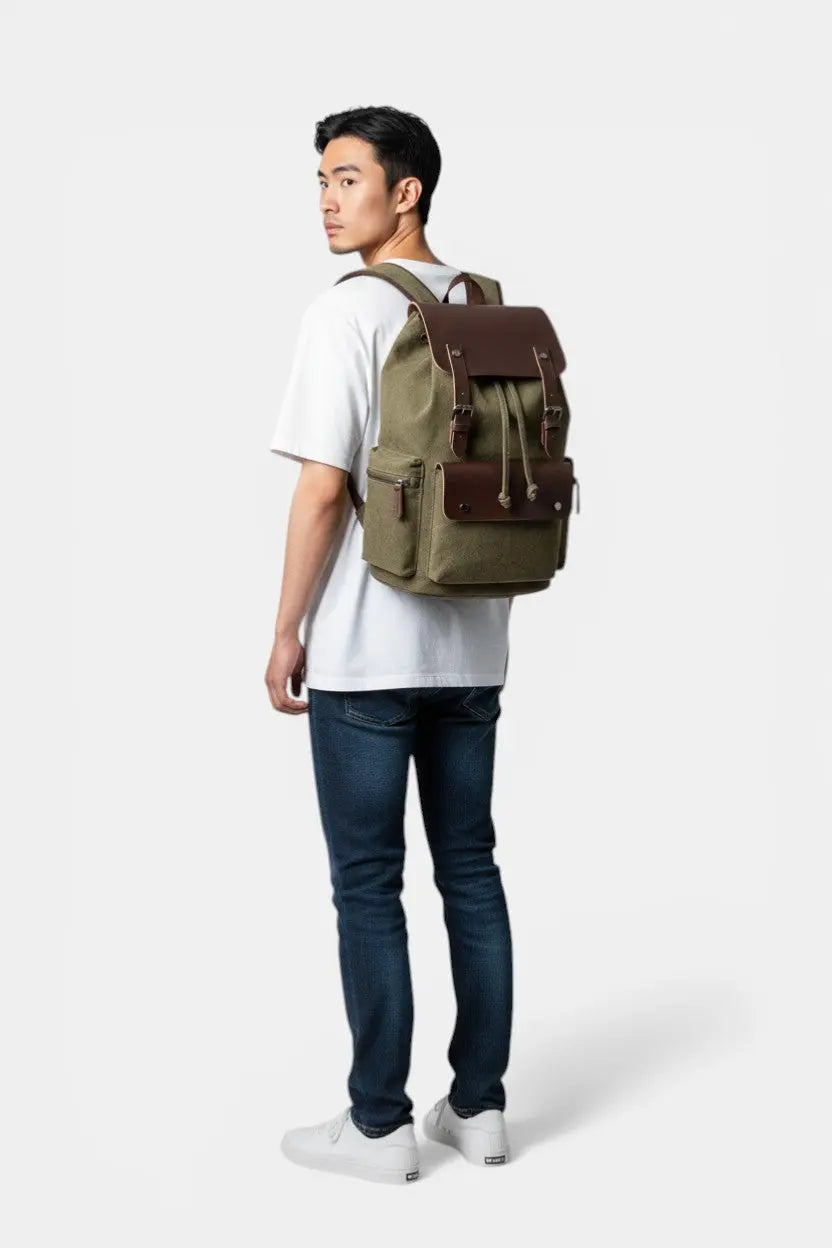 Gravesend | Canvas Leather Backpack with Padded Laptop RAVIKEN
